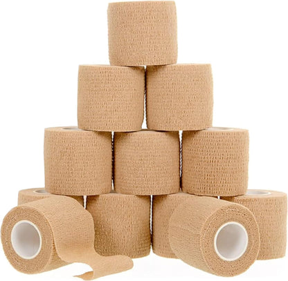 12 Pack Self-Adhesive Bandage Wrap - 2 Inches x 5 Yards - Elastic Self Adherent Cohesive Wrap Bandage - Breathable Athletic Tape for Wrists, Knee, and Ankle - First Aid Sports Wrap - Brown