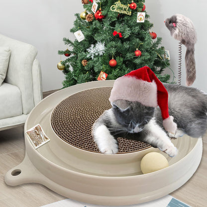AUOON Cat Scratcher Toy - Cat Scratch Pad with Cat Toy Ball Track and Plush Mouse Toy for Indoor Cats and Kittens (Milk Shake)