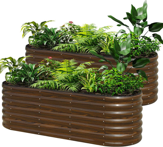SnugNiture Galvanized Steel Raised Garden Bed, 6x2x2 ft, Outdoor Oval Deep Root Planter Box for Growing Vegetables, Flowers and Fruits