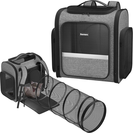 Pawtners Cat Carrier Backpacks Expandable Cat Backpack with Breathable Mesh, Pet Carrier Backpack