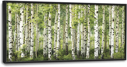 Extra Large Birch Tree Framed Wall Art for Living Room,Oversized Green Aspen Trees Forest Pictures Wall Decor,Canvas Print Painting Modern Artwork Bedroom Office Bathroom 60L" x 30W"