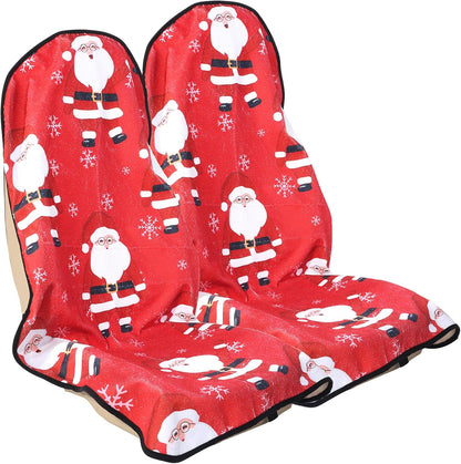Car Seat Cover Protector Front Seats,for Gym Workout,Running,Swimming,Beach and Hiking,Waterproof Sweat Towel Bucket Seat Covers for Cars SUV Trucks (Santa Claus, 2Pcs)