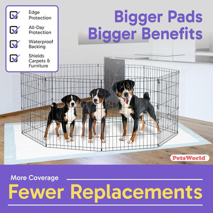 PETSWORLD Mega-Sized Dog Pee Pads (40" x 99") – 4XL Gigantic Pet Piddle Pads for Puppy Training, Incontinence – with Adhesive Sticky Tape – Leak Proof, 5-Layer Protection (10 Count)