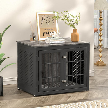 32" Heavy Duty Dog Crate Furniture for Small and Medium Dogs, Metal Kennel for High Anxiety Dogs, Chew Proof Pet Cage Indoor, Decorative Dog Kennel End Table