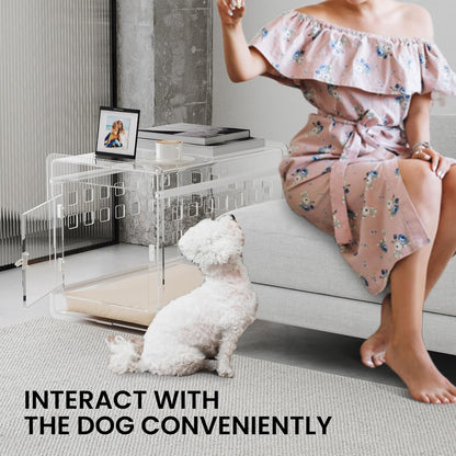 Sumerflos Clear Acrylic Dog Crate - Modern Dog Kennel Furniture, Indoor End Table Dog Crate Lockable Ventilated for Most Small Dog Cat Pet, 24.05" L x 17.99" W x 20" H