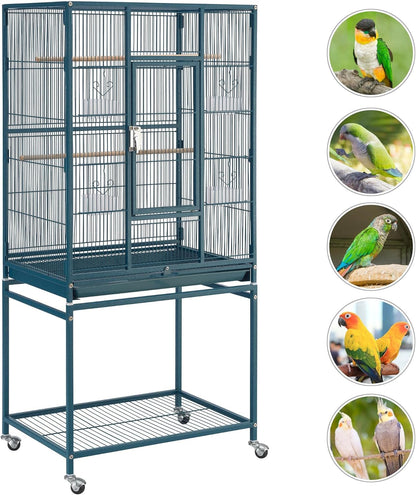 Yaheetech 54inch Metal Large Parrot Parakeet Flight Bird Cage w/Rolling Stand for Small Parrots Cockatiel Sun Parakeet Green Cheek Conure Lovebird Budgie Finch Canary