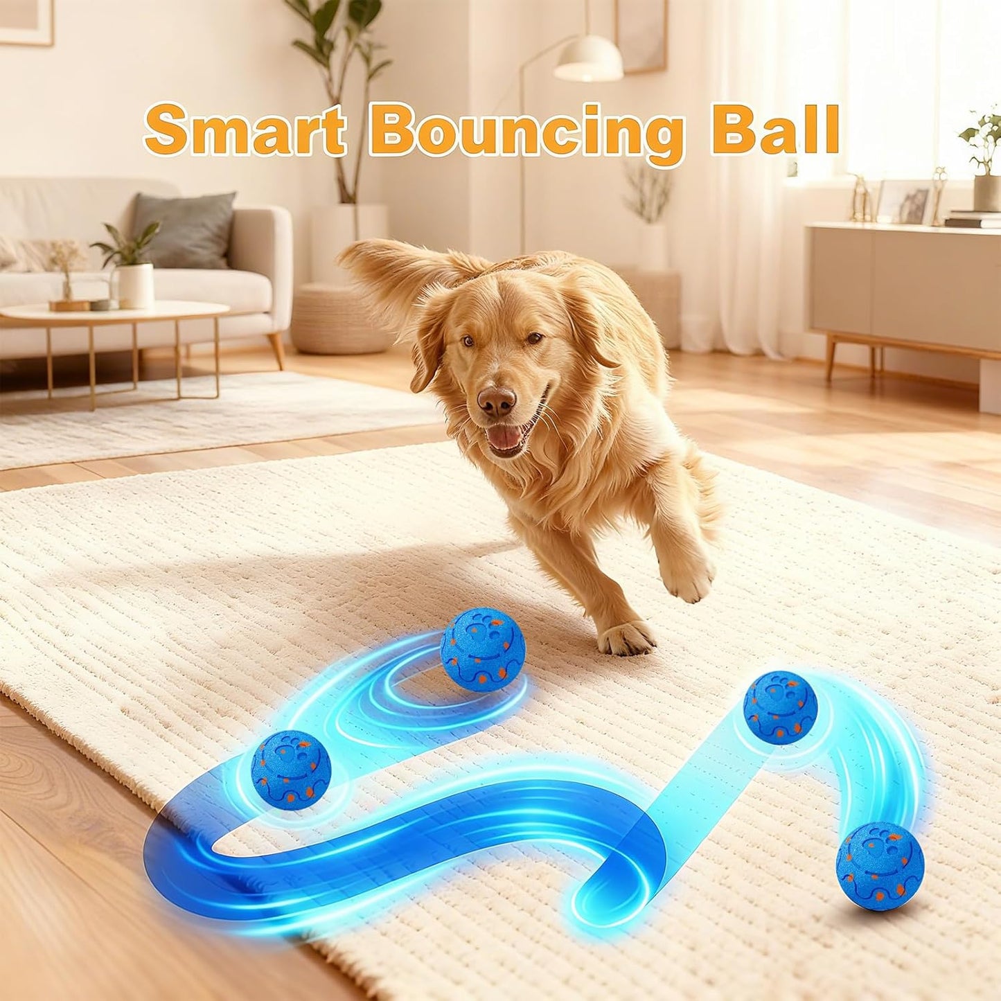 Dog Balls: Interactive Dog Ball, Self-Moving Dog Toy with Auto-Rolling & Bouncing, E-TPU Material, IP54 Waterproof, Motion-Activated, for Small/Medium/Large Dogs (Blue)