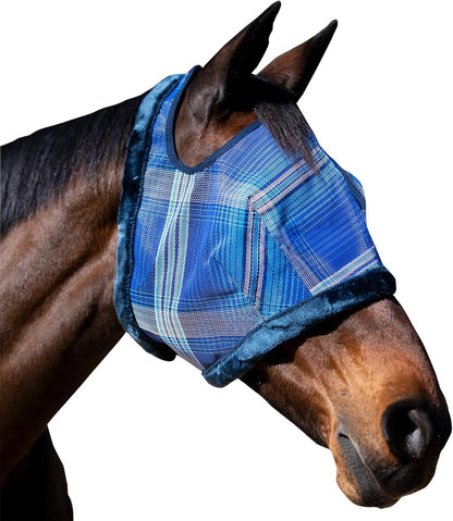 Kensington Fly Mask with Fleece Trim for Horses — Protects Face and Eyes from Flies and Sun Rays While Allowing Full Visibility — Breathable and Non Heat Transferring, Medium, Kentucky Blue