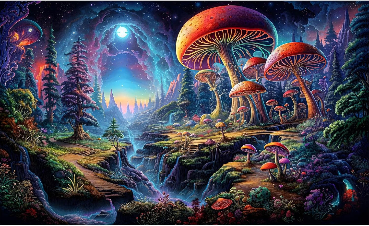 Forest Aquarium Background Fantastic Cartoon Forest Landscape with Mushrooms and Flowers Terrarium Background Fantasy Pine Tree Mysterious Mushroom Theme Fish Tank Backdrop Poster Decor 36x18in