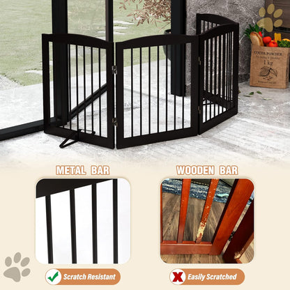 Freestanding Pet Gate for Dogs, Foldable Wooden Dog Gate for House, Indoor Dog Gate for Stair, Doorway, Gates for Dogs Indoor, 80 Inch Wide, 4 Panels 24",Brown