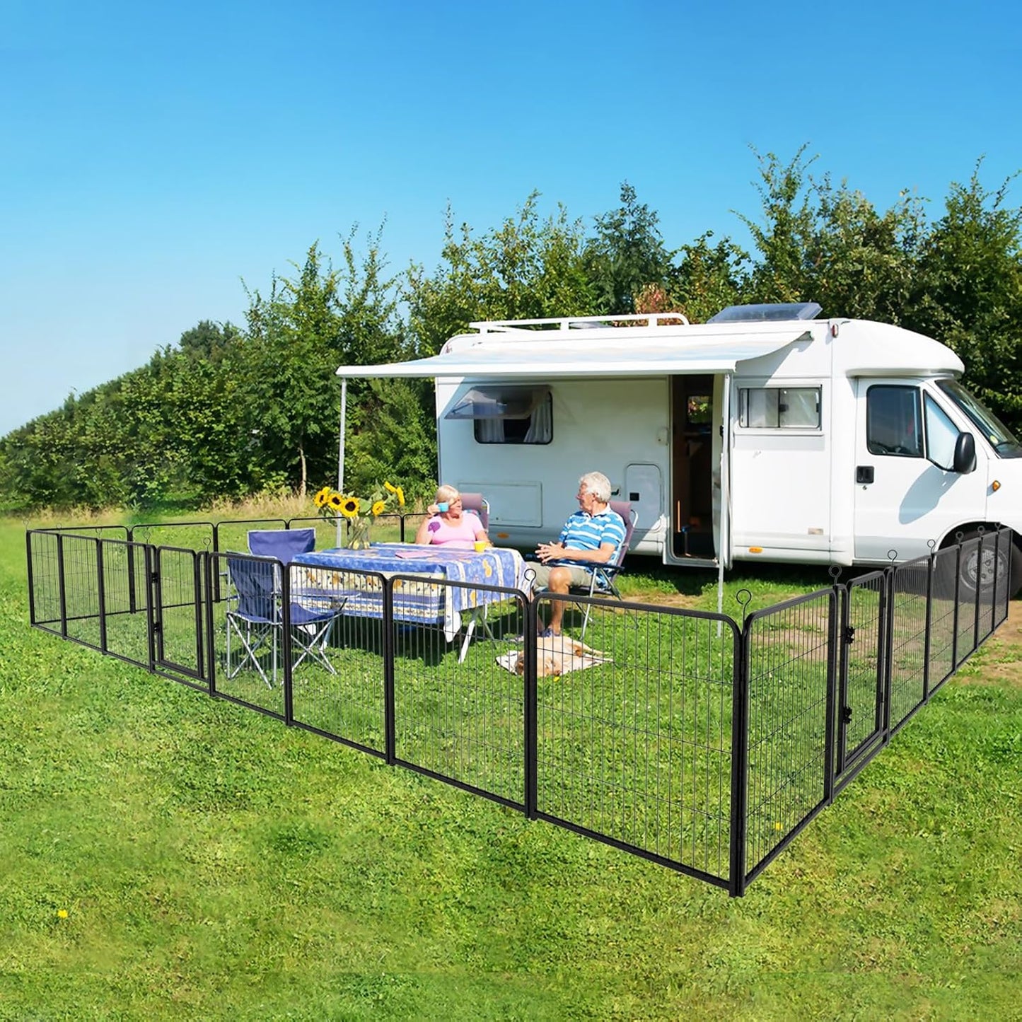 Dog Playpen Outdoor Extra Wide 32 Panels Heavy Duty Dog Fence 32" Height Anti-Rust with Doors Portable for RV Camping Yard, Total 84FT, 561 Sq.ft, Snowy Black