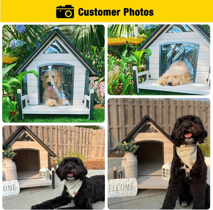 Aivituvin Dog House Outdoor with Metal Frame, Dog Kennel Outside for Small to Medium Breed, 45" Weatherproof Large Dog Shelter with Anti-Chewing Iron Frame, White (45" D x 32.9" W x 32.6" H)