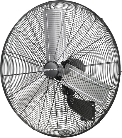 KEN BROWN 30 Inch Industrial Oscillating Wall Mount Fan - 7497 CFM High Velocity, Heavy Duty Metal Construction, 2 Speed Settings, Black