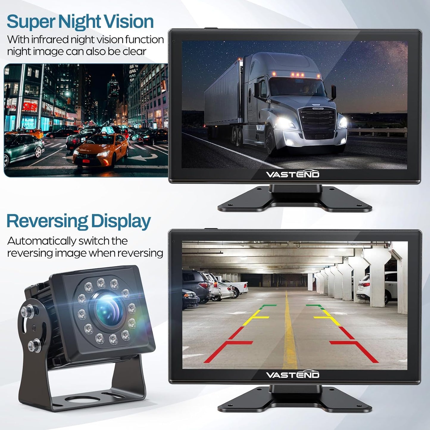 Truck Camera System Kit, Backup Camera with 10??Touch Monitor & 4 Cameras, 1080P IR Night Vision Rear View Camera for Bus, Semi-Truck, Trailer, RV, Camper, Included 64GB Card