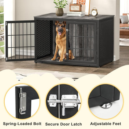 48" Heavy Duty Dog Crate Furniture for Extra Large Dogs, Metal Cage for High Anxiety Dogs, Wooden Kennel Furniture Indoor, Decorative Dog Kennel End Table, XL