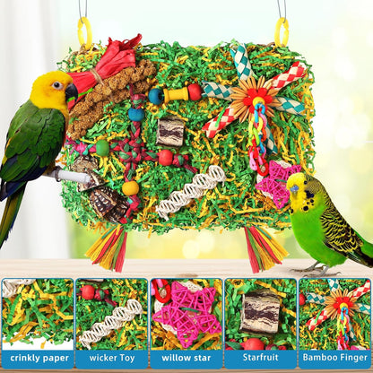Bird Toys Parakeet Toys,Large-Sized Parrot Foraging & Shredding Cage Hanging Toys with Seagrass Mat for Budgies,Cockatiels,Lovebirds,Conures Small & Medium Parrots