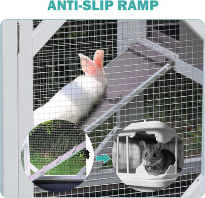 Rabbit Hutch Indoor for 2-4 Rabbits & Guinea Pigs，Bunny Cage with Slide-Out Plastic Trays，Wooden Small Animal Cage for Rabbits, Bunnies, and Guinea Pigs