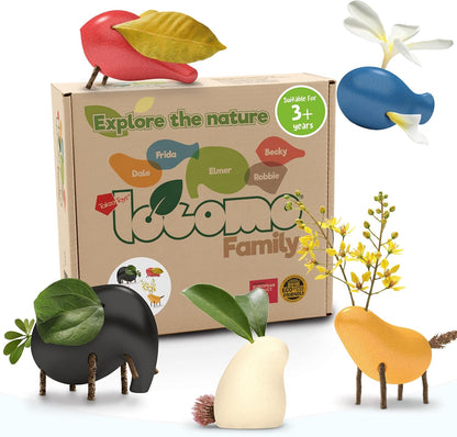 Taksa Toys Locomo Family 1 Open-Ended Waldorf Educational Outdoor Play Figures, Wooden Animal Montessori Toys for Kids 3 4 5 6 7+ for Childs Learning & Creativity Year Old, Gifts (Set of 5)