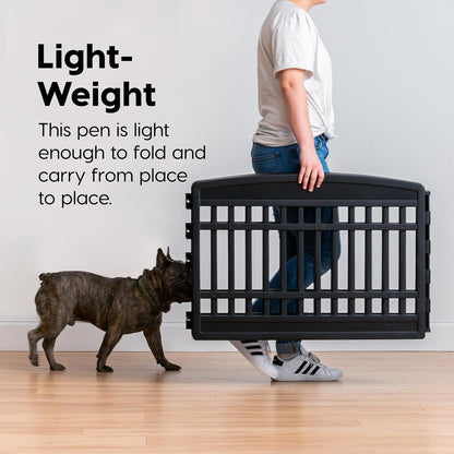 IRIS USA 24" 8-Panel Puppy Playpen, 83.5 x 83.5 x 23.63, Dog Playpen, Dog Play Pen Indoors, Pet Fence, Small Pets, Black