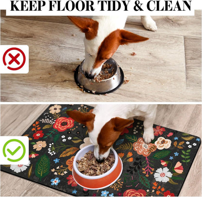Dog Food Mats for Floors, Absorbent Quick Dry Pet Cat Food Mat, Dog Bowl Mats for Food and Water Dispenser Mat, Eco-Friendly Dog Accessories Pet Supplies 12"x20"