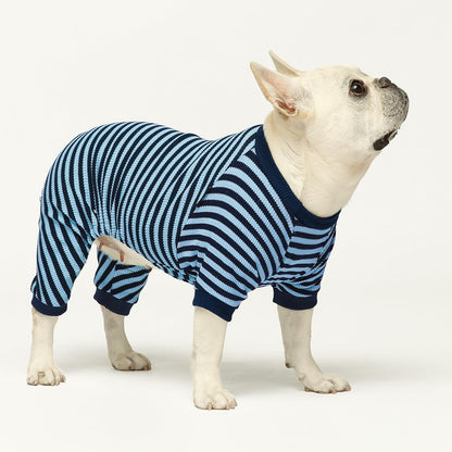 Fitwarm Blue and White Striped Dog Pajamas, Waffle Dog Clothes for Small Dogs Girl Boy, Puppy Onesie with Feet, Pet Cat Outfit, Large