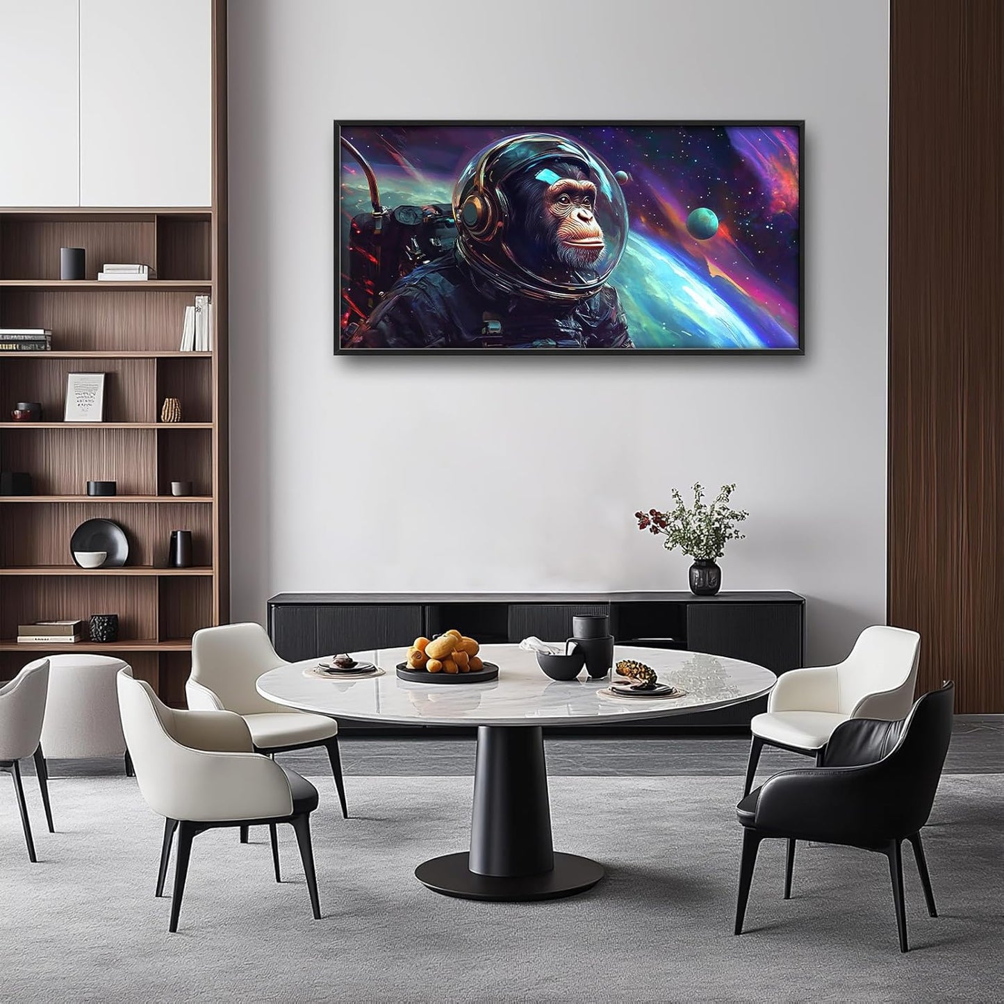 Framed Large Monkey Astronaut Wall Art, Oversized Chimpanzee Spacemen Wall Decor for Living Room, Outer Space Canvas Painting Pictures Modern Artwork for Living Room Bedroom Office 60"x30"
