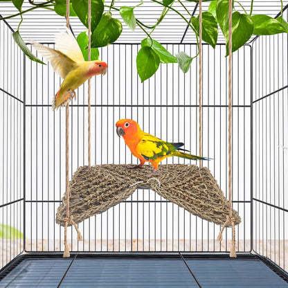 BNOSDM Bird Seagrass Mat, 3 PCS 7.1 x 7.1 Inches Parrot Natural Seagrass Woven Bird Net Hammock Mats Chew Toys Bird Hideout Cage Accessories for Lovebird Cockatiel Conure Budgie Hamster Rats