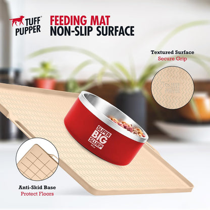 Tuff Pupper 22x16 Medium Dog Feeding Mat for Food and Water | Dog Feeding Mats for Floors | Waterproof Puppy Water Bowl Mat | Dogs Placemats Pet Food Tray | Silicone Eating Mats for Cats and Cat Bowls