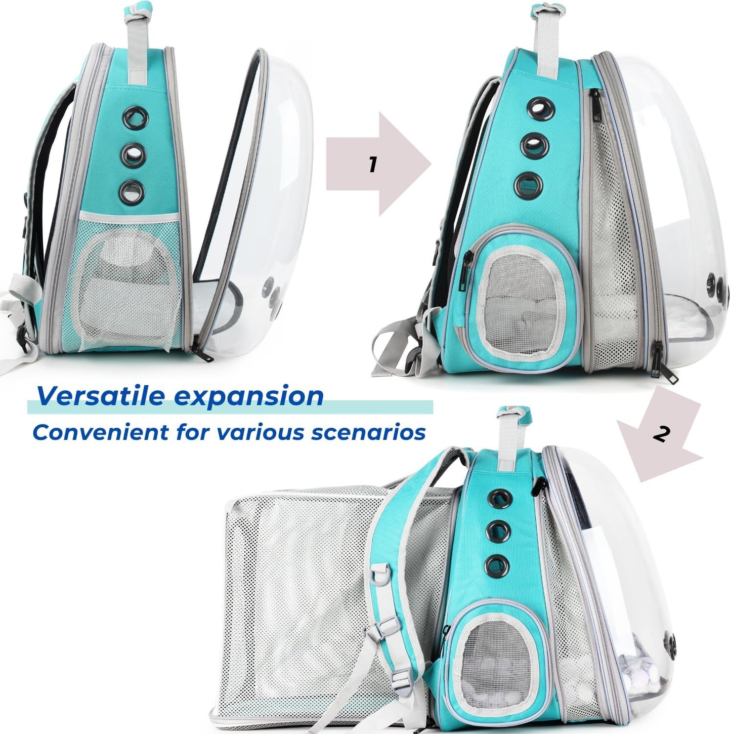 Lollimeow Cat Carrier Backpack, Bubble Dual Expandable Backpack Carrier, Pets and Small Dogs,Airline-Approved, Designed for Travel, Hiking, Walking & Outdoor Use (Dual Expandable-Green)