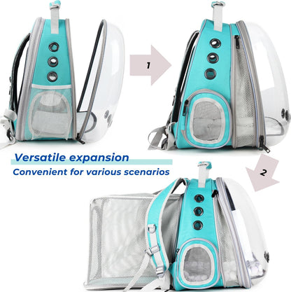 Lollimeow Cat Carrier Backpack, Bubble Dual Expandable Backpack Carrier, Pets and Small Dogs,Airline-Approved, Designed for Travel, Hiking, Walking & Outdoor Use (Dual Expandable-Green)