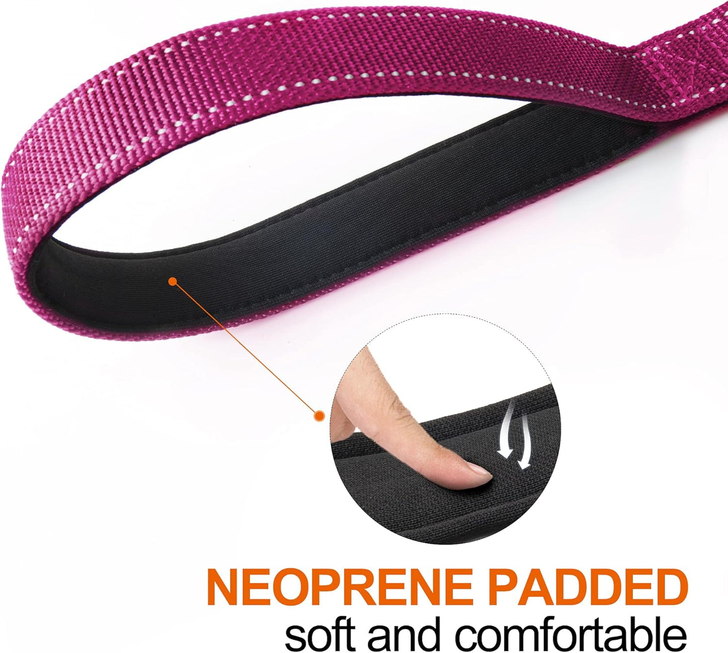 TwoEar 6FT 1IN Strong Rose Dog Leash with 2 Padded Handles, Traffic Handle Extra Control, Comfortable Soft Dual Handle, Auto Lock Hook, Reflective Walking Lead for Small Medium and Large Dogs