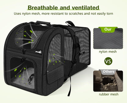 Pecute Pet Carrier Backpack, Large Cat Carrier Backpack, Expandable Cat Backpack with Breathable Mesh for Medium Large Cats, and Small Dogs, Dog Backpack Carrier for Travel Hiking Black