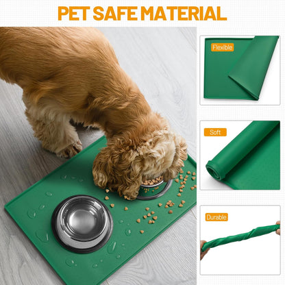 Hubulk Dog Feeding Mat,100% Waterproof Food Grade Silicone Pet Food and Water Bowl Placemat,Dishwasher, High Raised Edge to Prevent Spills,Nonslip Tray to Stop Messes on Floor（24"x16"x0.5",Hunter ）