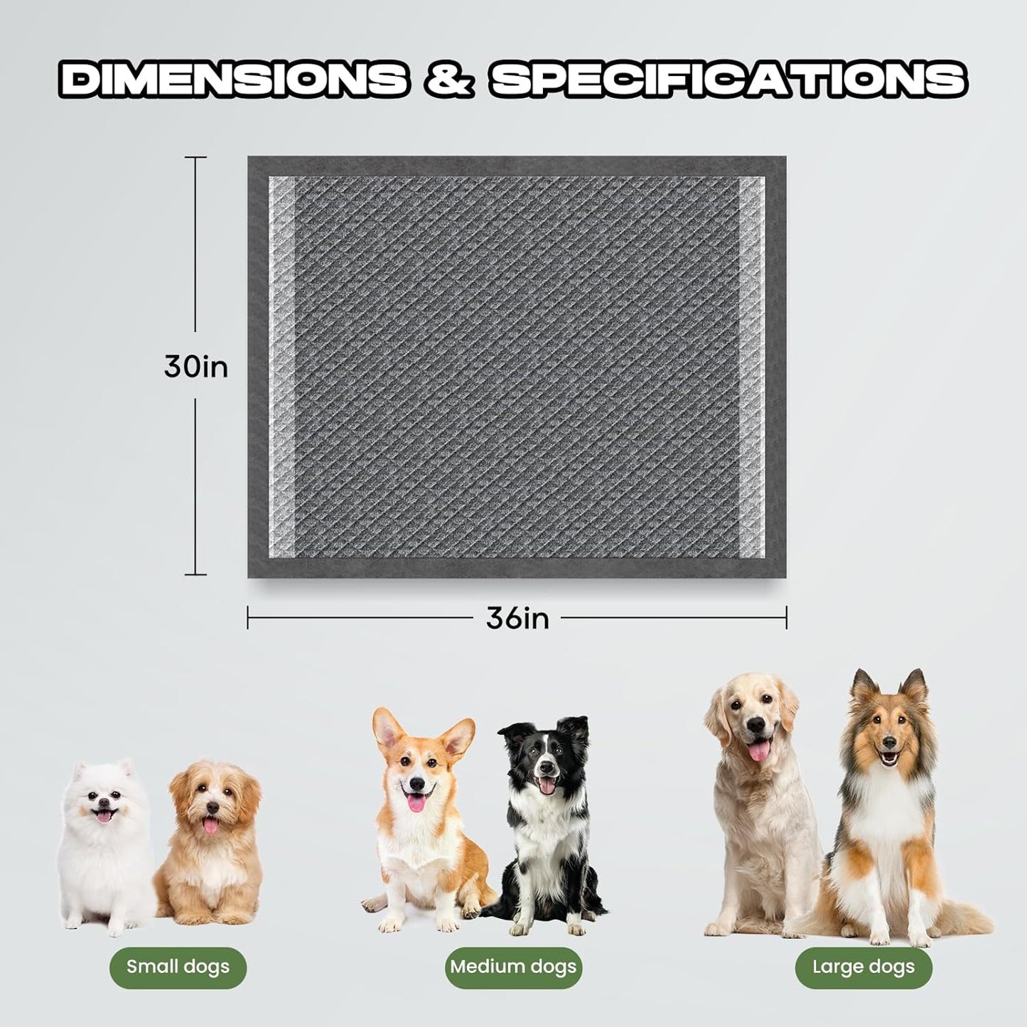 Dog Pee Pads for Dogs XXL 30"x36" Charcoal Puppy Pads 50 Counts Extra Large Disposable Activated Carbon Super Absorbent Full Edge-Wrapping Odor-Control Training Pads with Adhesive Tabs
