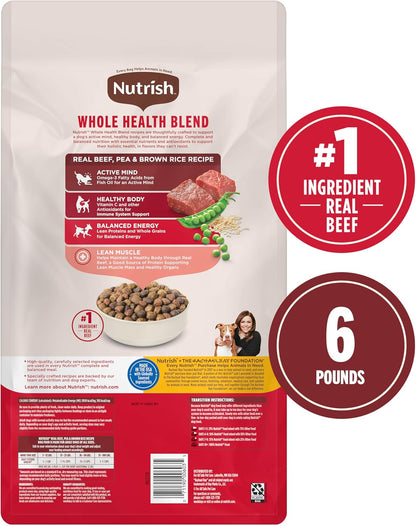 Nutrish Dry Dog Food, Real Beef, Pea & Brown Rice Recipe Whole Health Blend for Adult Dogs, 6 lb. Bag (Rachael Ray)