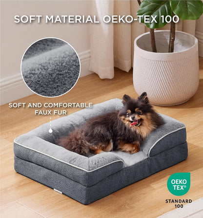 Made4Pets Orthopedic Dog Bed for Small Dogs, Supportive Foam Small Pet Bed Sofa with Washable Removable Cover, Waterproof Dog Couch Bed, Non-Slip Bottom and Egg-Crate Foam, Grey