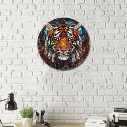 Lygond Metal Sign Tin Sign Circular Stained Glass Tigle Tin Signs Gardening for Yard 12×12 Inches