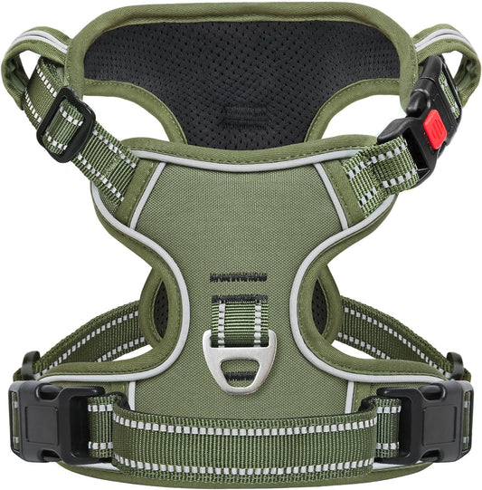 Timos Dog Harness Small Sized, No Pull Pet Harness with Neck Lockable Snap,No Choke Front Clip Dog Reflective Vest,Adjustable Metal Rings 3 Buckles,Easy Control Handle for Small Dogs Green S