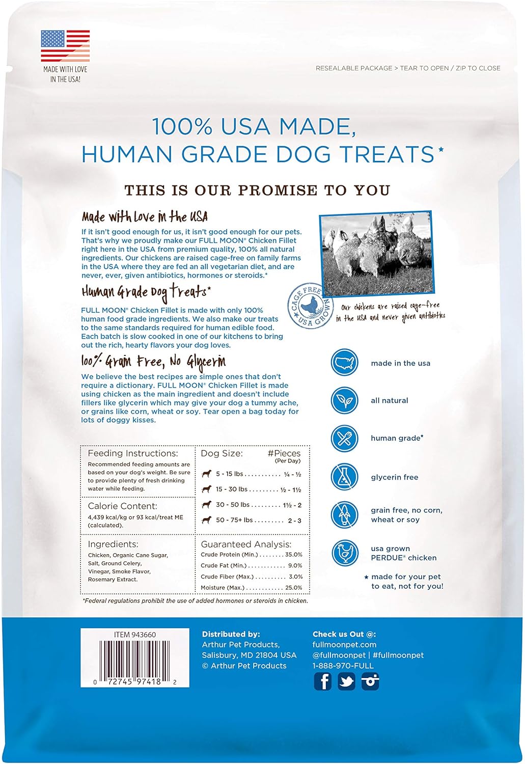 Full Moon Chicken Fillet Healthy All Natural Dog Treats Human Grade Made in USA 48 oz (Pack of 2)