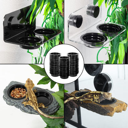 WACOOL Magnetic Reptile Ledge, Acrylic Gecko Feeding Ledge with 6PCS Cups, Reptile Food Water Feeder Dish for Geckos Iguana Chameleon Pets (Cups)
