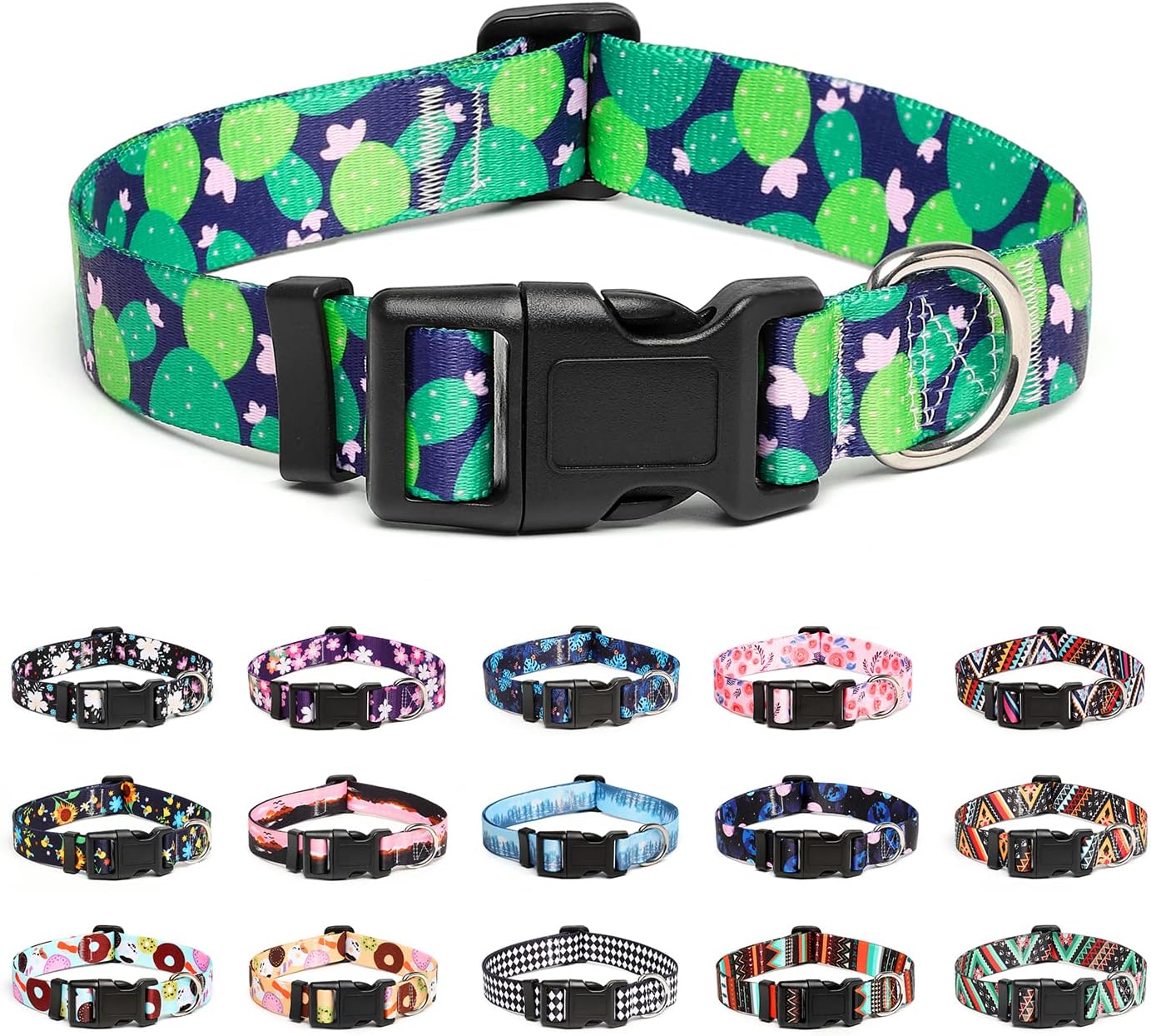 Mercano Adjustable Dog Collar - Special Design Patterns, Soft Nylon Comfortable Sturdy Pet Collar for Small Medium Large Dogs (S, Cactus)