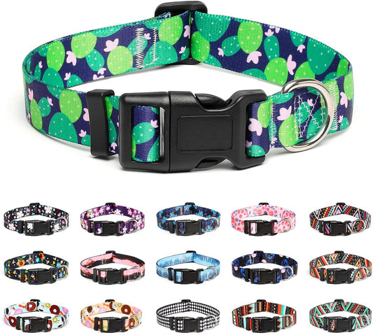 Mercano Adjustable Dog Collar - Special Design Patterns, Soft Nylon Comfortable Durable Pet Collar for Small Medium Large Dogs (XS, Cactus)