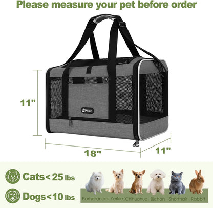 Cat Carrier 18x11x11 Top Load Soft Pet Travel Bag Over 15 lbs, Collapsible Small Dog Puppy Crate 10 Pounds, Small Animal Rabbit Kennel Carrying Case, Kitten Mesh Cage Medium Cat Under 25 Grey