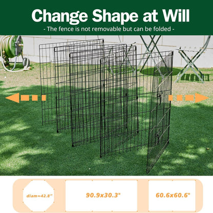 PJYuCien Dog Playpen, 8 Panels 36’’H Dog Pens Indoor with Bottom Pad and Top Cover, Metal Foldable Pet Puppy Exercise Fence Crate Kennel, Better for Medium Animals,Black