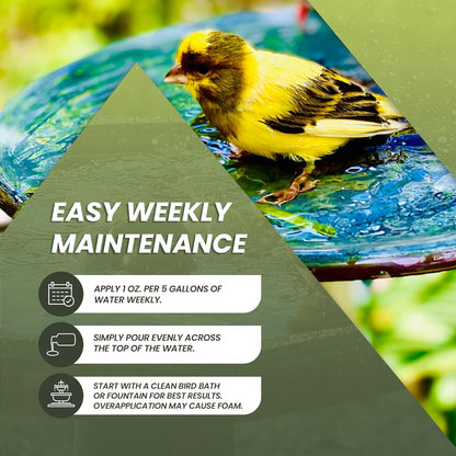 32oz Bird Bath Cleaner, Cleans 160 Gallons of Water, Ideal Fountain Cleaner Safe for Birds, Bird Bath Fountains Clarifier, Liquid Birdbath and Fountain Maintenance, Promotes Clean & Clear Water