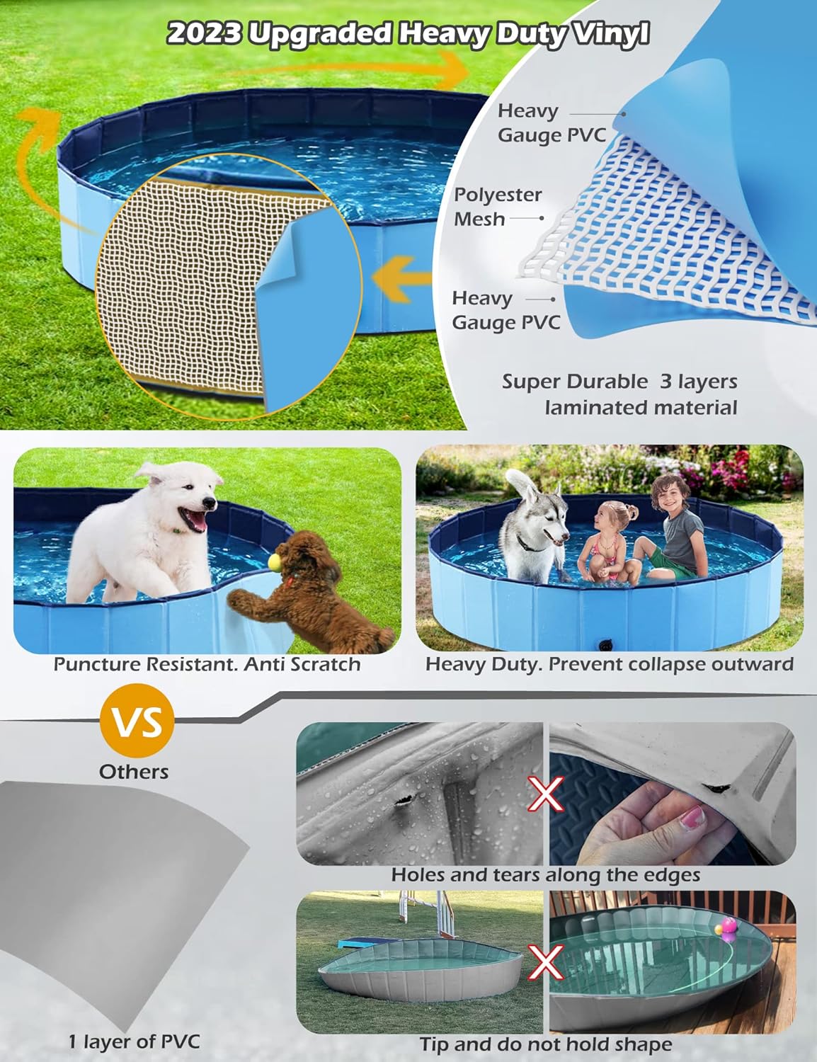 Jasonwell Foldable Dog Pool Collapsible Hard Plastic Swimming Pool Portable Kiddie/Pet Pool Doggie Wading Pool Bath Tub for Puppy Small Medium Large Dogs Cats and Kids 71"