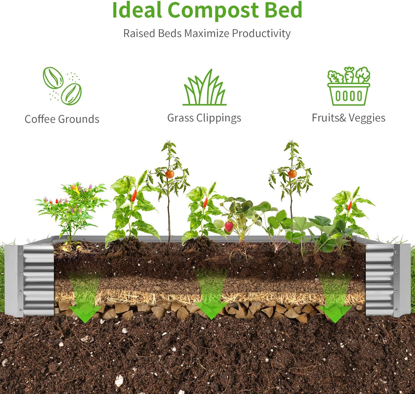 Land Guard 8×4×1ft Galvanized Metal Raised Garden Bed, Metal Planter Kit Box Outdoor for Deep-Rooted Vegetables, Flowers, Green and Herbs……