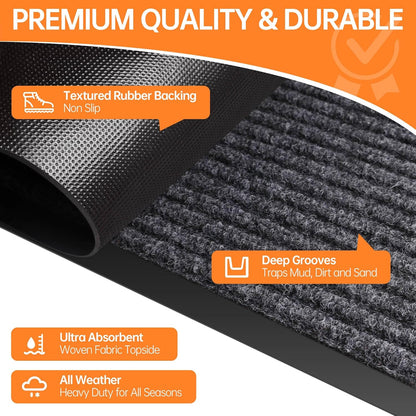 Indoor Outdoor Door Mat, 4’ x 3' Doormat for Entryway, Rubber Backing Non Slip Front Door Mat Outside Entrance, Super Absorbent Commercial Floor Mat for Home Office