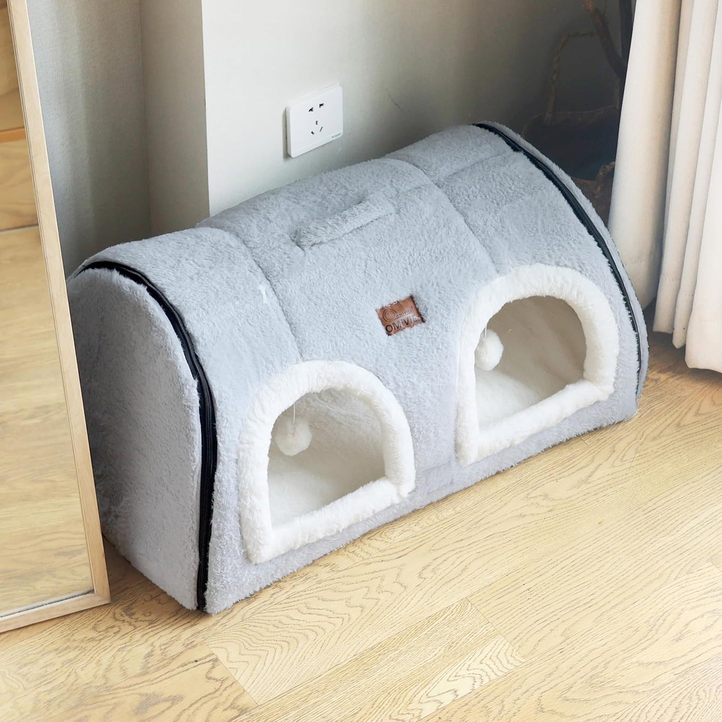 Cat Bed for Indoor Cats，Foldable cat cave，Anti-Slip & Water-Resistant Bottom，cat Houses for Indoor Cats or Small Dogs, Kitten Tent, Rabbit Double Hole Bed:(27.5"×15.3"×15.3"