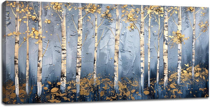Large White Birch Wall Art Forest Golden Leaves Canvas Living Room Nature Landscape Pictures Framed Prints Oversize Wall Decor Painting Artwork for Bedroom Dining Home 60"x30"